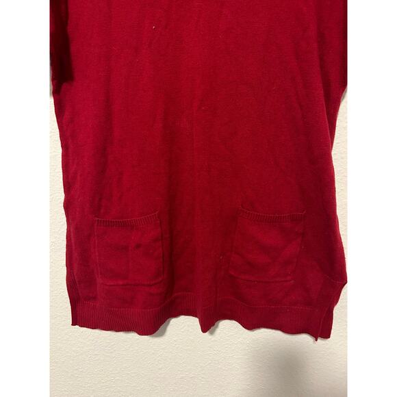 Chicos Size 1 US Medium Red Tunic Sweater Stretch Short Sleeve Silk V-Neck Top - Picture 3 of 16
